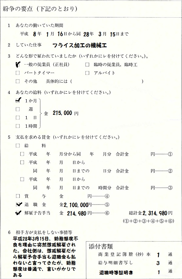 調停申立書の2枚目