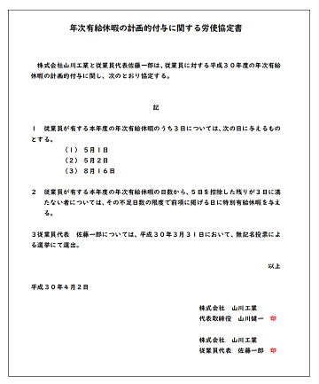 計画的付与の労使協定の例